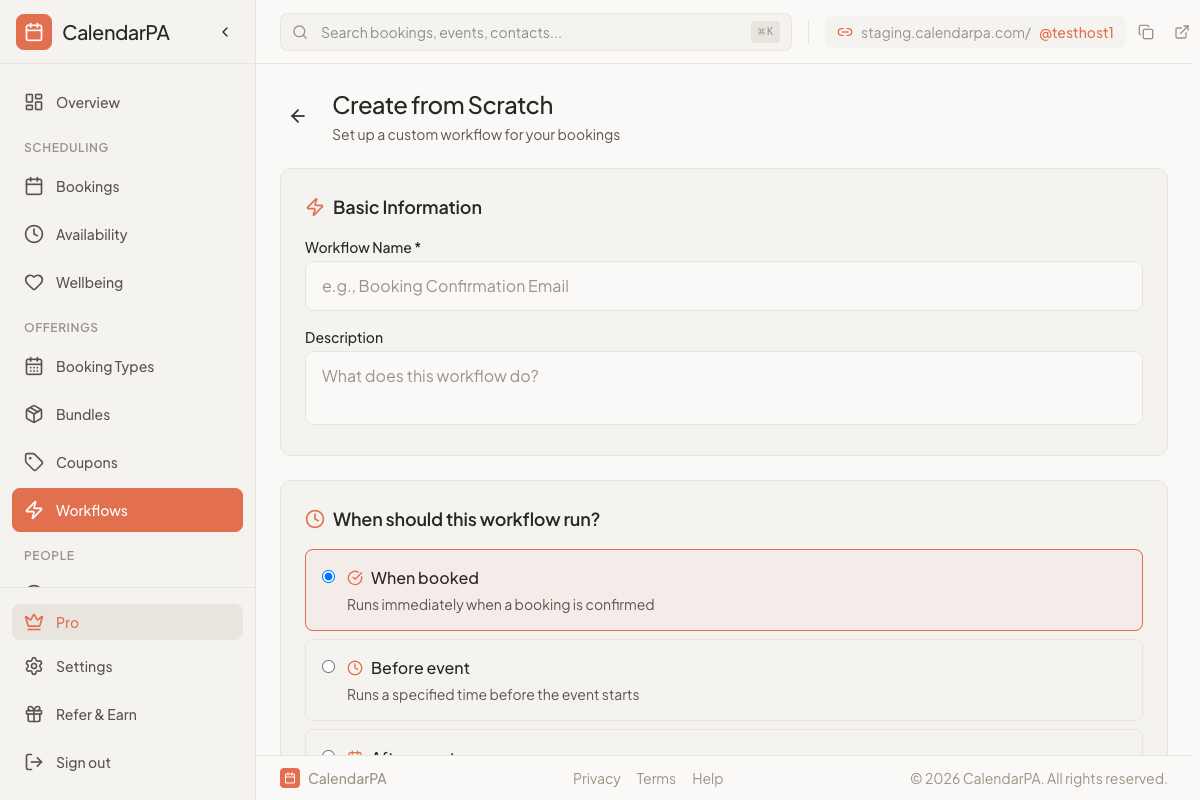 Dashboard Workflows page