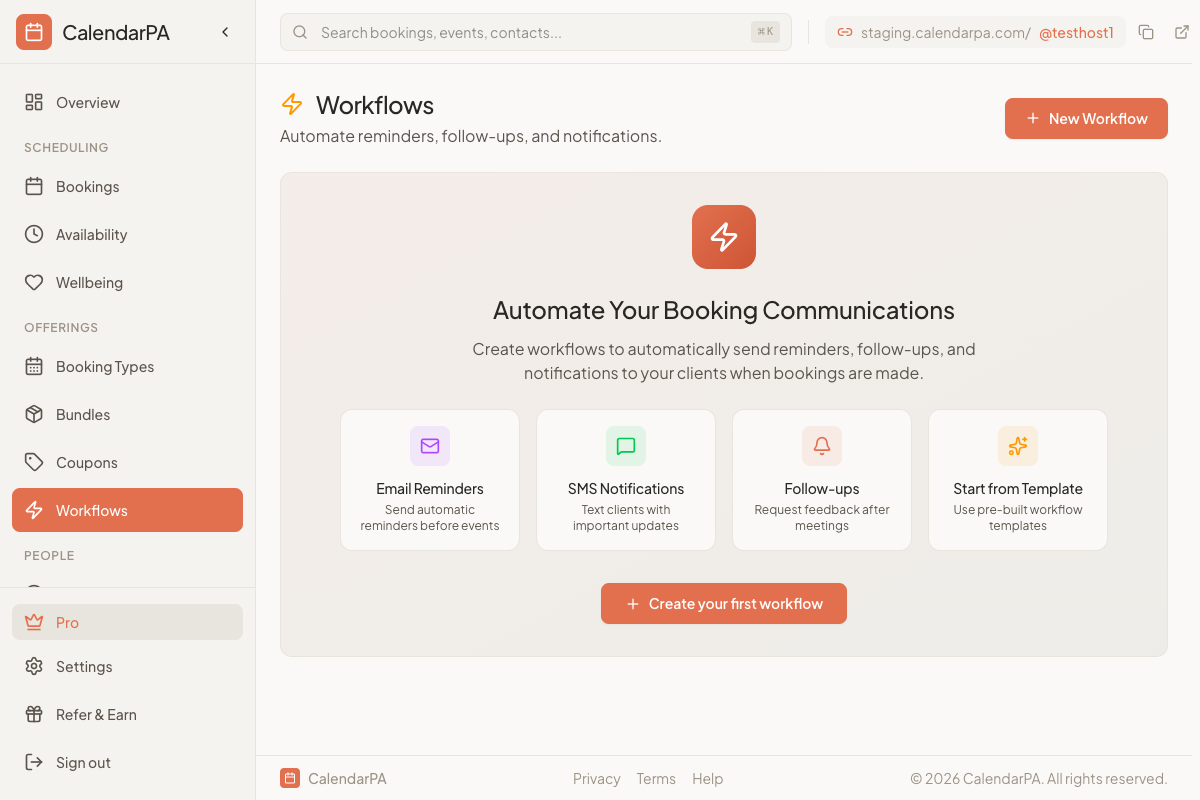 Dashboard Workflows page