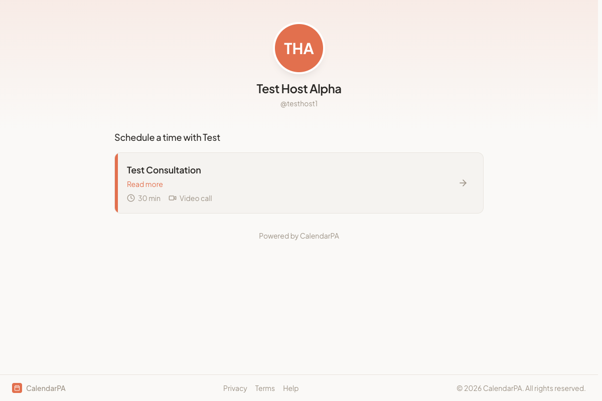 Public booking page showing available time slots
