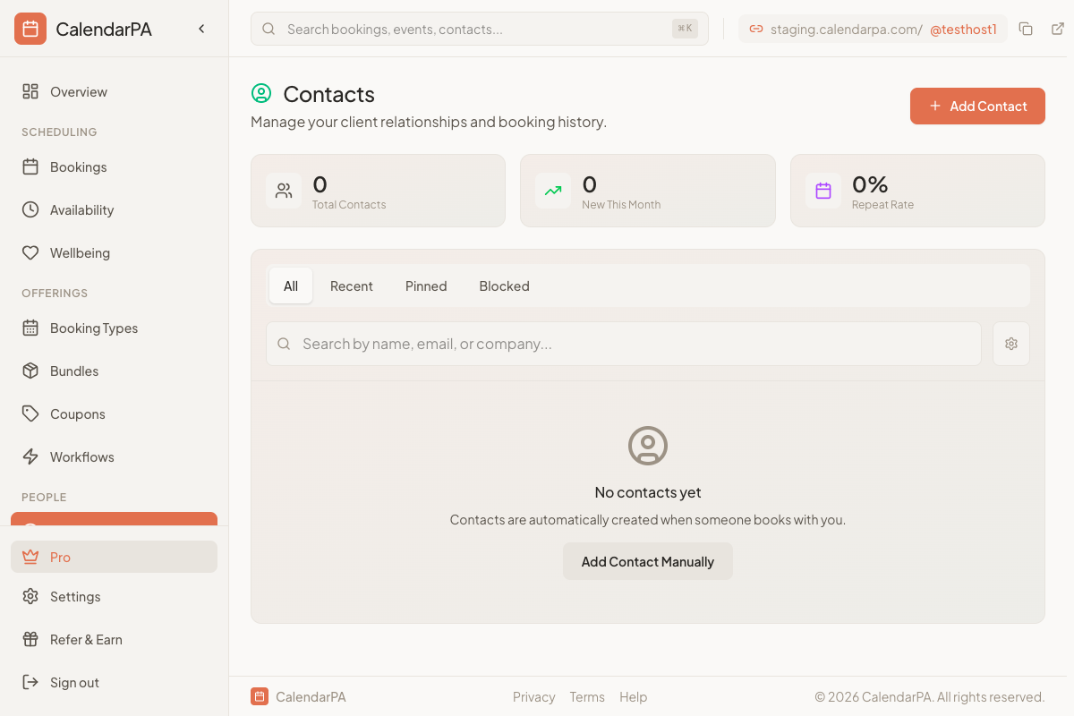 Dashboard Contacts page